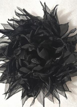 Брошь. большой цветок на одежду. черная хризантема на заказ.5 фото