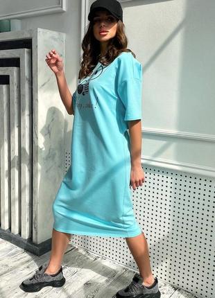 Женское необычное платье ниже колена, с принтом, короткими рукавами. свободное. голубое s-m2 фото