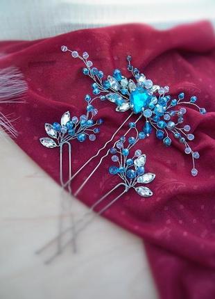 Ундина набор украшений аквамариновый голубой заколка шпильки праздничные на выпускной торжество1 фото