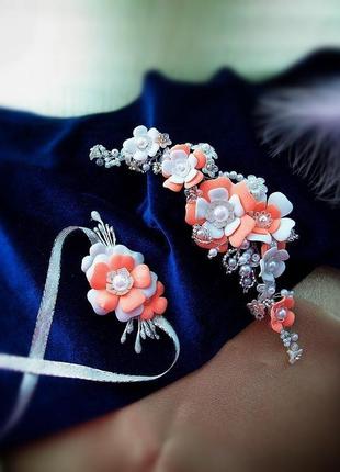 Белый персиковый веточка браслет для девочки на выпускной праздничное украшение утренник2 фото