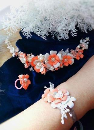 Белый персиковый веточка браслет для девочки на выпускной праздничное украшение утренник4 фото