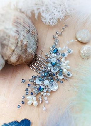 Підводний світ набір прикрас сережки гребінь шпилька море мушлі корали кришталь перлини морський5 фото