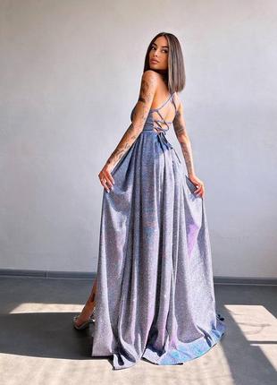 Премиальное вечернее платье макси с разрезом на ножке и шнуровкой на спине xs s m l...