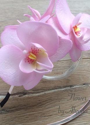 Обідок для волосся «рожеві орхідеї»9 фото