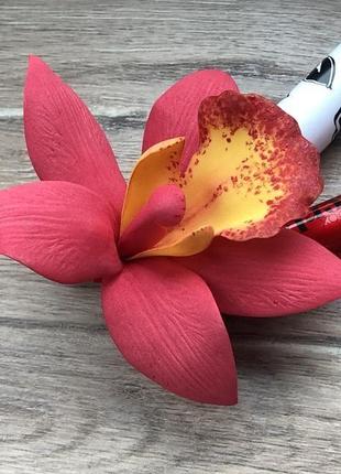 Заколка зажим «красная орхидея»7 фото