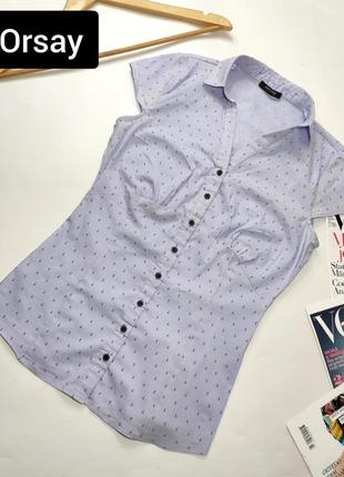 Рубашка женская синего цвета с короткими рукавами от бренда orsay xs s1 фото