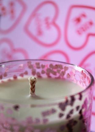 Соєва ароматична свічка " strawberry cream 🍦🍓" у декорованій склянці5 фото