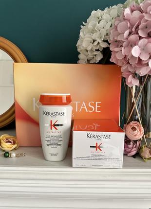 Набор kérastase nutritive шампунь та маска kerastase у подарунковій коробці керастаз