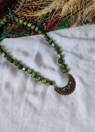 Етно намисто в українському стилі монисто до вишиванки зелене3 фото