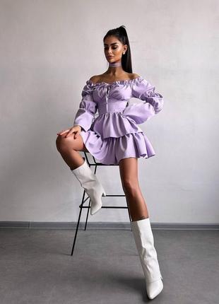 Эксклюзивное лавандовое мини платье с воланами шнуровкой на спине и чокером xs s m вечернее мини платье в фиолетовом цвете 42 44 468 фото