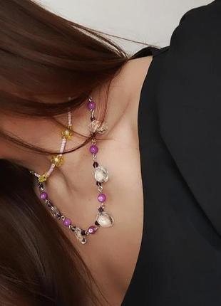 Кольє з кришталевих капель на перламутру колье на цепочке подвеска кулон чокер