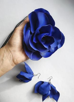Квітка на шию сережки у подарунок чокер квітка з атласу роза текстильна брошка2 фото