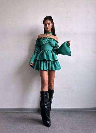 Изумрудное кукольное мини платье с воланами и шнуровкой на спине xs s m зеленое мини платье с пышной юбкой 42 447 фото