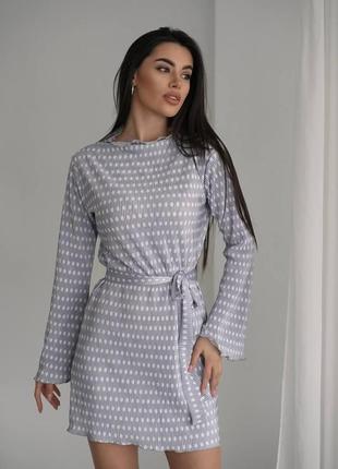 Женское весеннее платье из трикотажной ткани гофре с поясом размер универсальный 42-466 фото