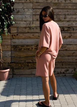 Женский летний прямой,свободный костюм с высокой посадкой. шорты и футболкой. розовый s-m2 фото