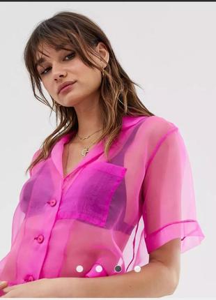 Блуза reclaimed vintage топ, розовий, рожевий, неоновий,