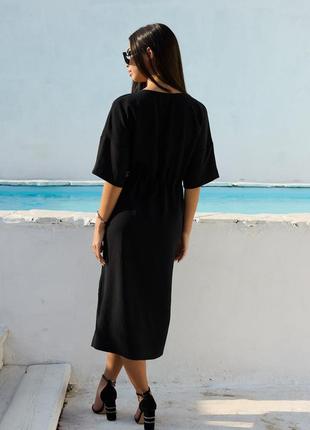 Женское летнее свободное платье ниже колена, с рукавами по локоть, с разрезом спереди. черное  s-m7 фото