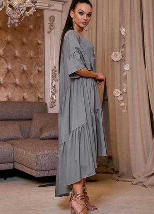 Платье-юбка с короткими рукавами, свободное с асимметричным подолом. летнее. серое s-m5 фото