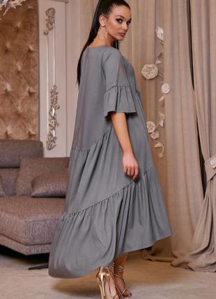 Платье-юбка с короткими рукавами, свободное с асимметричным подолом. летнее. серое s-m6 фото