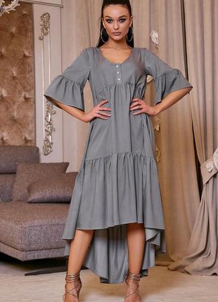 Платье-юбка с короткими рукавами, свободное с асимметричным подолом. летнее. серое s-m2 фото