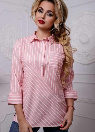 Жіноча сорочка, батник, блузка, вільна з довгими рукавами. в полосочку. рожева m2 фото