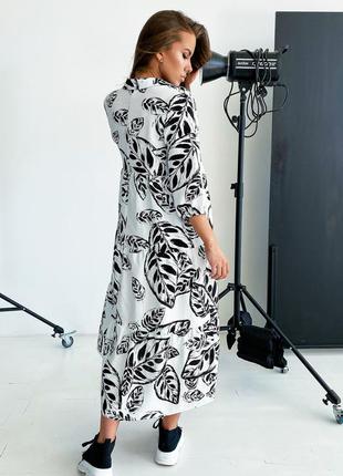 Женское летнее свободное длинное платье с лиственным рисунком. белое  s-m6 фото