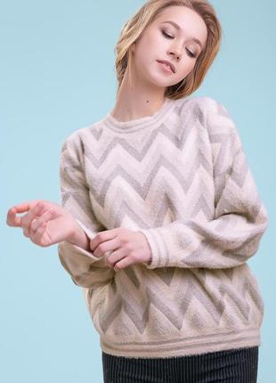 Жіночий светр, джемпер з малюнком зигзаг. сірий з білим s-xl1 фото