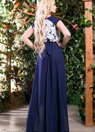 Женское платье в пол с двумя разрезами, без рукавов, цветочный принт. летнее. синее s-m3 фото