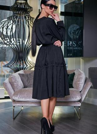 Летнее просторное черное платье миди, ниже колена с длинным рукавом.  хs-хl4 фото