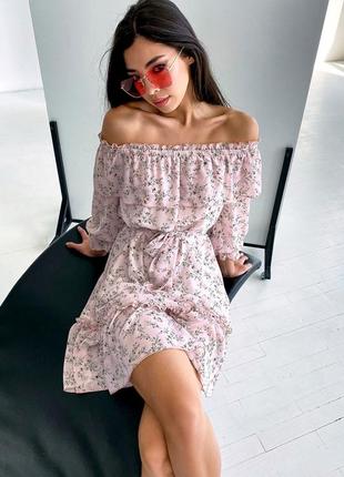Женское летнее романтичное платье из шифона с цветочным принтом. розовое s-m3 фото