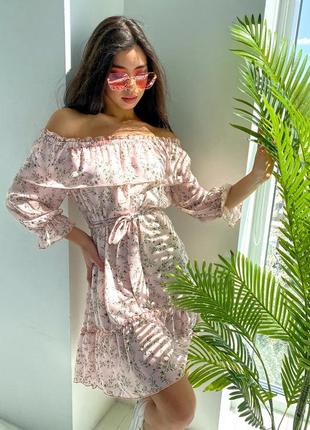 Женское летнее романтичное платье из шифона с цветочным принтом. розовое s-m2 фото