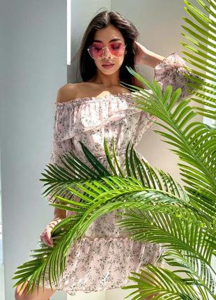 Женское летнее романтичное платье из шифона с цветочным принтом. розовое s-m6 фото
