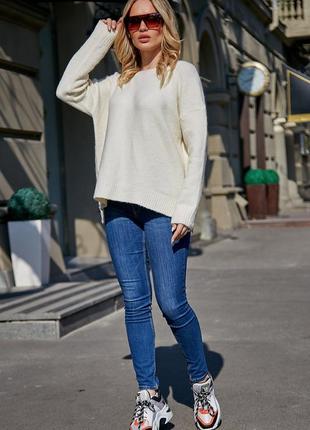 Женский джемпер, свитер, свободный, универслаьный размер. однотонный. белый  s-xxl3 фото