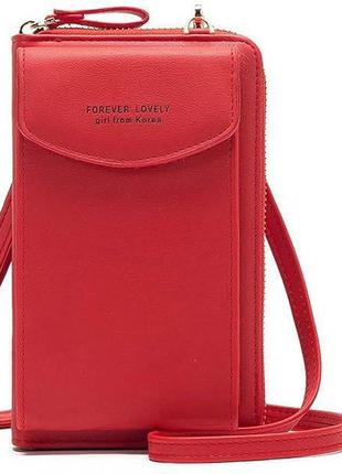Маленькая женская сумка-кошелёк forever с плечевым ремешком red