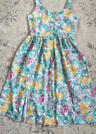 Вінтажна бавовняна сукня в квіти ягоди , плаття на гудзиках в принт3 фото