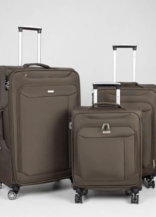 Набор из 3х чемоданов ткань франция с расширением большой средний малый (l m s) хаки | snowball 87303