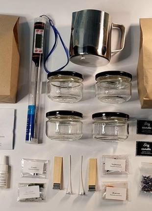 Набір для виготовлення 4 соєвих свічок у баночці ковшик термометр соєвий віск гніт віддушка барвник