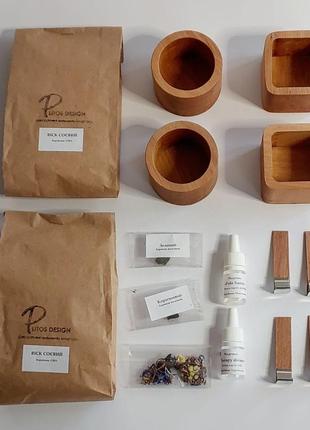 Набір для виготовлення 4 соєвих свічок у дерев'яному кашпо соєвий віск ґнот віддушка барвник