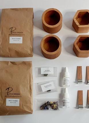 Набір для виготовлення 4 соєвих свічок у дерев'яному кашпо соєвий віск ґнот віддушка барвник