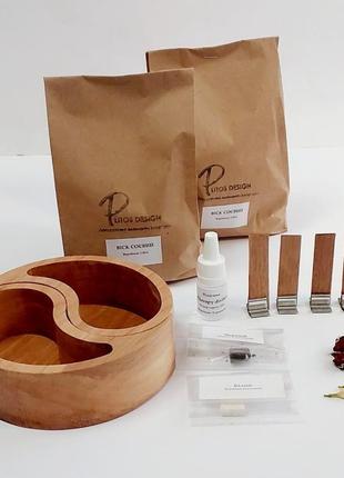 Набір для виготовлення соєвої свічки у дерев'яному кашпо інь янь свічковий набір із соєвим воском