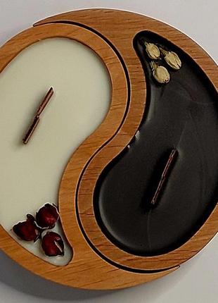 Набор для изготовления соевой свечи в деревянном кашпо инь янь свечной набор с соевым воском4 фото