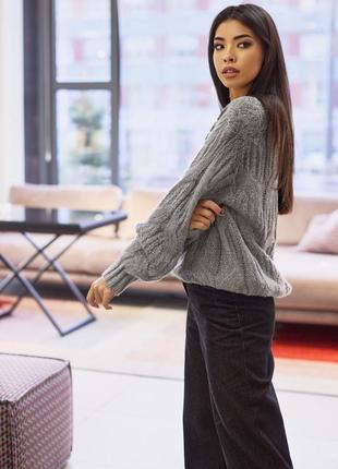 Женский свитер, джемпер с крупной вязкой. универсальный размер. оверсайз. серый un6 фото