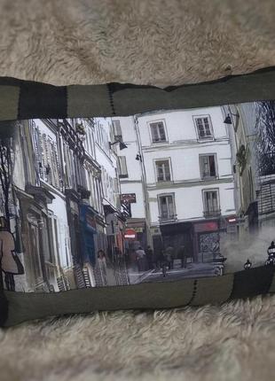 Інтер'єрна подушка паризькі вулиці, льон, синтепух2 фото