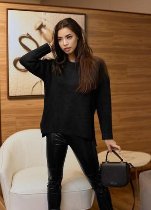 Жіночий джемпер, светр, вільний, універсальний розмір. однотонний. чорний un