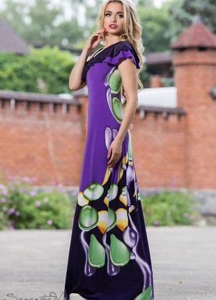 Летнее длинное платье в пол на одно плечо с принтом, прямое. фиолетовое s-m3 фото