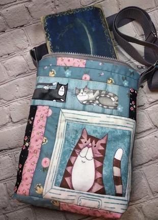 Бавовняна сумочка котики.4 фото