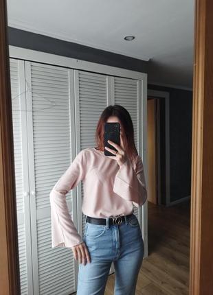 Блуза в нежно розовом цвете xs, блузка с длинными рукавами