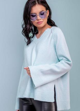 Женский свитер-туника, длинный с асимметричным низом. голубой  s-xxl3 фото