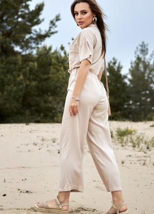 Женский летний комбинезон с короткими рукавами и длинными штанами. на пуговицах. бежевый s6 фото