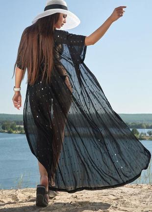 Пляжная женская длинная туника. черная  s-m6 фото